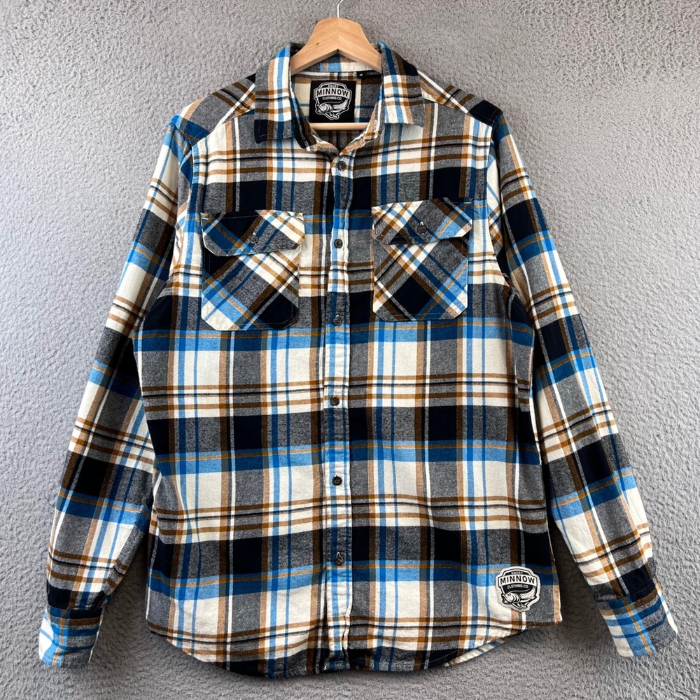 Angry Minnow Clothing Co Mens Plaid Flannel Button Up Shirt Long Sleeve Size M